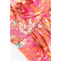 Pink Floral Square Neck Ruffle Sleeve Tiered Dress - L thumbnail