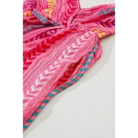 Pink Western Printed Tassel Tie V Neck Wrap Maxi Dress - L thumbnail