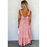 Pink Geometric Print Knot Back Sleeveless Ruffle Hem Dress - L thumbnail