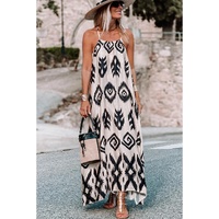 Black Western  Aztec Printed Fashion Vacation Sundress - M thumbnail