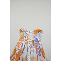 Orange Boho Floral Backless Lace up Sleeveless Maxi Dress - L thumbnail