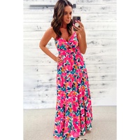 Rose Floral Twisted Smocked Back Tiered Maxi Dress - L thumbnail