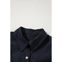 Black Button Up Tie Waist Puff Sleeve Mini Dress - M thumbnail