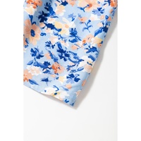 Sky Blue Floral Print Ruffled Ruched Maxi Dress - L thumbnail