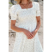 White Frilly Shirred Bodice Tiered Floral Maxi Dress - L thumbnail