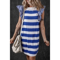 Sky Blue Stripe Contrast Ruffled Sleeve T-shirt Dress - XL thumbnail