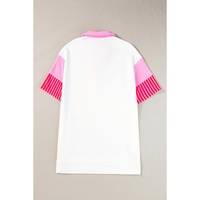 White Stripe Colorblock Patchwork Short Sleeve T Shirt Dress - L thumbnail