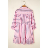 Pink Stripe Ruffled Hem Button-up Collared Shirt Mini Dress - L thumbnail
