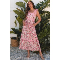 Pink Floral Lace Tied Strap Empire Waist Maxi Dress - XL thumbnail