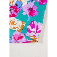 Green Rose Floral Print Ruffled Short Dress - M thumbnail