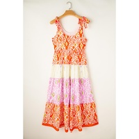 Orange Knotted Straps Leopard Colorblock Dress - L thumbnail