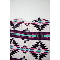Beige Western Aztec Printed Long T-shirt Dress - L thumbnail