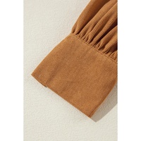 Desert Gold Corduroy Pleated Puff Sleeve Shift Short Dress - L thumbnail