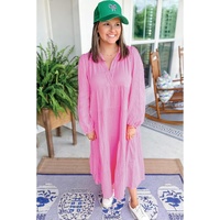 Bonbon Solid Collared V Neck Tiered Loose Fit Midi Dress - L thumbnail