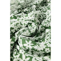 Green Floral Print Square Neck Shirred Waist Tiered Ruffled Mini Dress - S thumbnail
