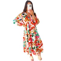 Orange Floral Print Split V Neck Tiered Maxi Dress - L thumbnail