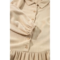 Tan Puff Sleeve Buttoned Tiered Pleated Shirt Mini Dress - L thumbnail
