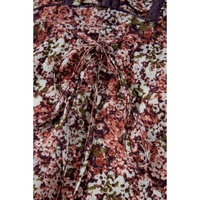 Brown Floral Print Split Front Tiered Frilled V Neck Midi Dress - L thumbnail