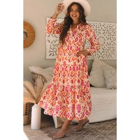 Orange Western Abstract Geometric Printed Maxi Dress - L thumbnail