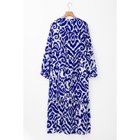 Blue Western Abstract Geometric Printed Maxi Dress - S thumbnail
