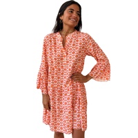 Orange Floral Print Flounce Sleeve Buttoned Front Mini Dress - L thumbnail
