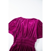 Red Dahlia Velvet Short Sleeve Shirred Waist Tiered Maxi Dress - M thumbnail