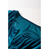 Prussian Blue Velvet Short Sleeve Shirred Waist Tiered Maxi Dress - XL thumbnail