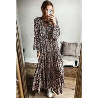 Apricot Leopard Print Tiered Wide Sleeve Maxi Dress - L thumbnail