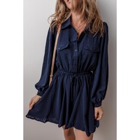 Navy Blue Solid Chest Pockets Tunic Shirt Mini Dress - L thumbnail