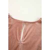 Chestnut Velvet Lacy V Neckline Short Sleeve Empire Waist Flowy Maxi Dress - L thumbnail