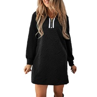 Black Jacquard Textured Quarter Zipper Shift Mini Dress - S thumbnail