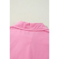 Bright Pink Balloon Sleeve Button Up Mini Shirt Dress - L thumbnail