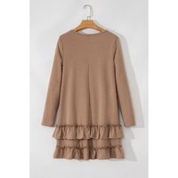 Goat Scoop Neck Tiered Ruffled Hem Long Sleeve Mini Dress - L thumbnail