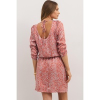 Tomato Red Leopard Print Long Sleeve Hollowed Back Split Mini Dress - L thumbnail
