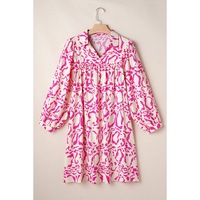 Pink Leopard Print Loose Fit Babydoll Mini Dress - M thumbnail