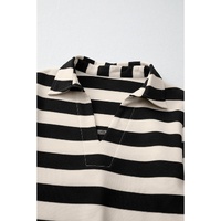 Black Stripe Collared V Neck Long Sleeve Loose Casual Dress - XL thumbnail