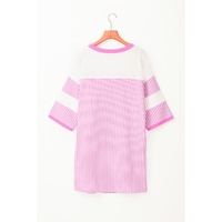 Phalaenopsis Striped Patchwork Three Quarters Sleeve Loose Mini Dress - L thumbnail