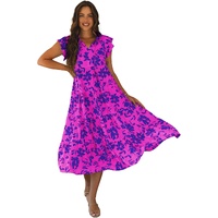 Rose Floral Print Tiered Frilled Trim Flutter Sleeve Maxi Dress - S thumbnail