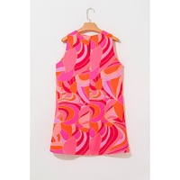 Rose Abstract Floral Print Sleeveless Shift Mini Dress - M thumbnail