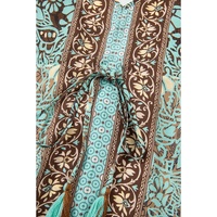 Green Floral Print V Neck Ruffled Trim Backless Tassel Waist Maxi Dress - M thumbnail