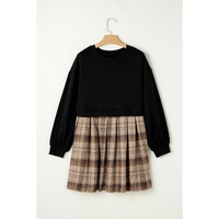 Black Plaid Patchwork High Waist Sweatshirt Mini Dress - S thumbnail
