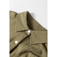 Jungle Green Textured Bracelet Sleeve Collared Button Up Dual Tied Mini Dress - S thumbnail