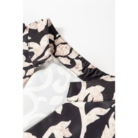 Black Retro Floral Mixed Print Split Neck A-line Dress - M thumbnail