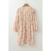 Yellow Boho Floral V Neck Ruffled Empire Waist Long Sleeve Mini Dress - L thumbnail