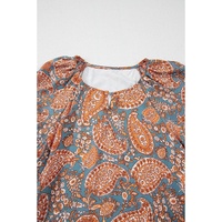 Orange Paisley Print Loose Fit Drawstring High Waist Mini Dress - L thumbnail