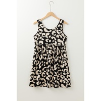 Black Leopard Print U Neck Sleeveless High Waist Dress - S thumbnail