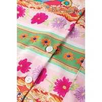 Multicolour Boho Floral Print Buttoned Long Sleeve Shirt Dress - L thumbnail