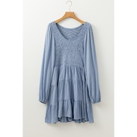 Ashleigh Blue Long Sleeve V Neck Smocked Tiered Mini Dress - S thumbnail