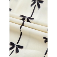 Beige Cute Bowknot Printed Bubble Sleeve V Neck Mini Dress - L thumbnail
