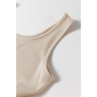 Beige Scoop Neck Ribbed Bodice Pleated Sleeveless Long Dress - M thumbnail